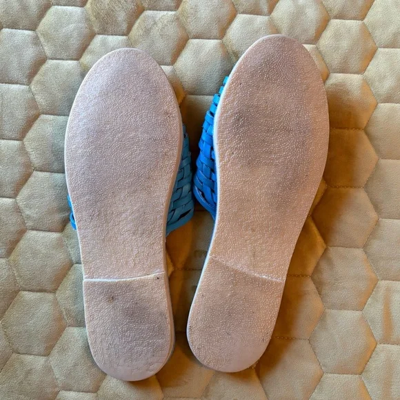 Blue Woven Leather Slip-On Huarache Mules - Picture 4 of 7